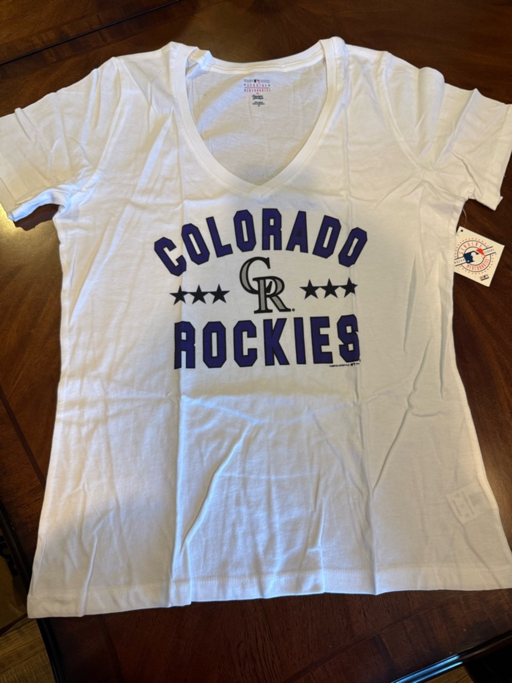 Colorado Rockies White V-Neck Tee